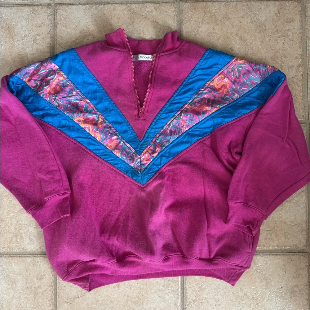 Vintage Retro 80s Lady Madeira Sweater Pullover Quarter Zip Up Women's Large